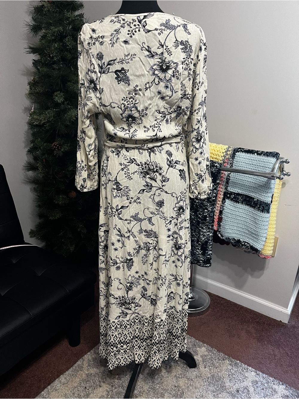 Knox Rose Ivory Maxi Wrap Dress with Black Floral Print and Border - Picture 2 of 8